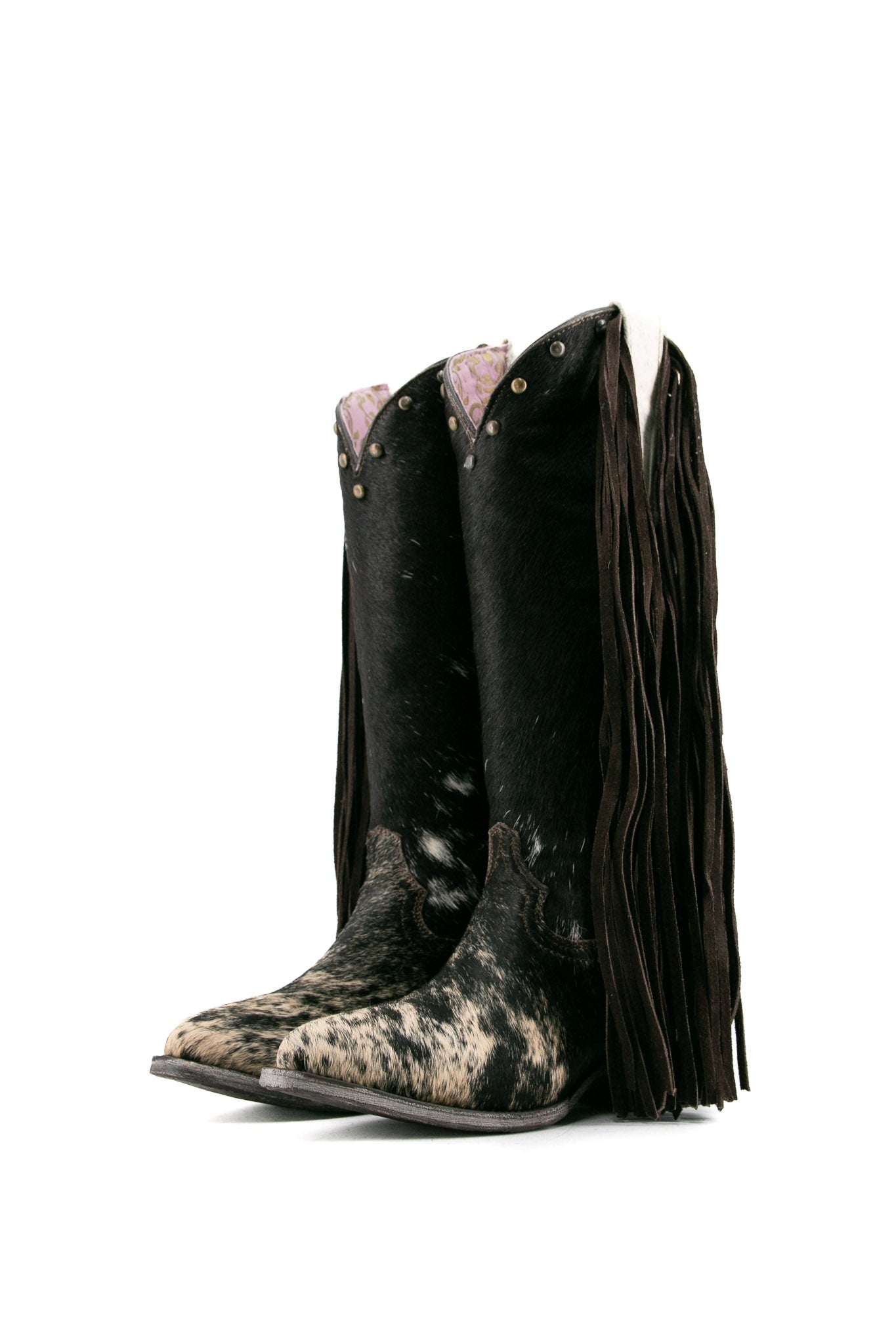 Women’s Midi Round Toe Cowhide Fringe Cowgirl Boot Size 8.5 Box GW14