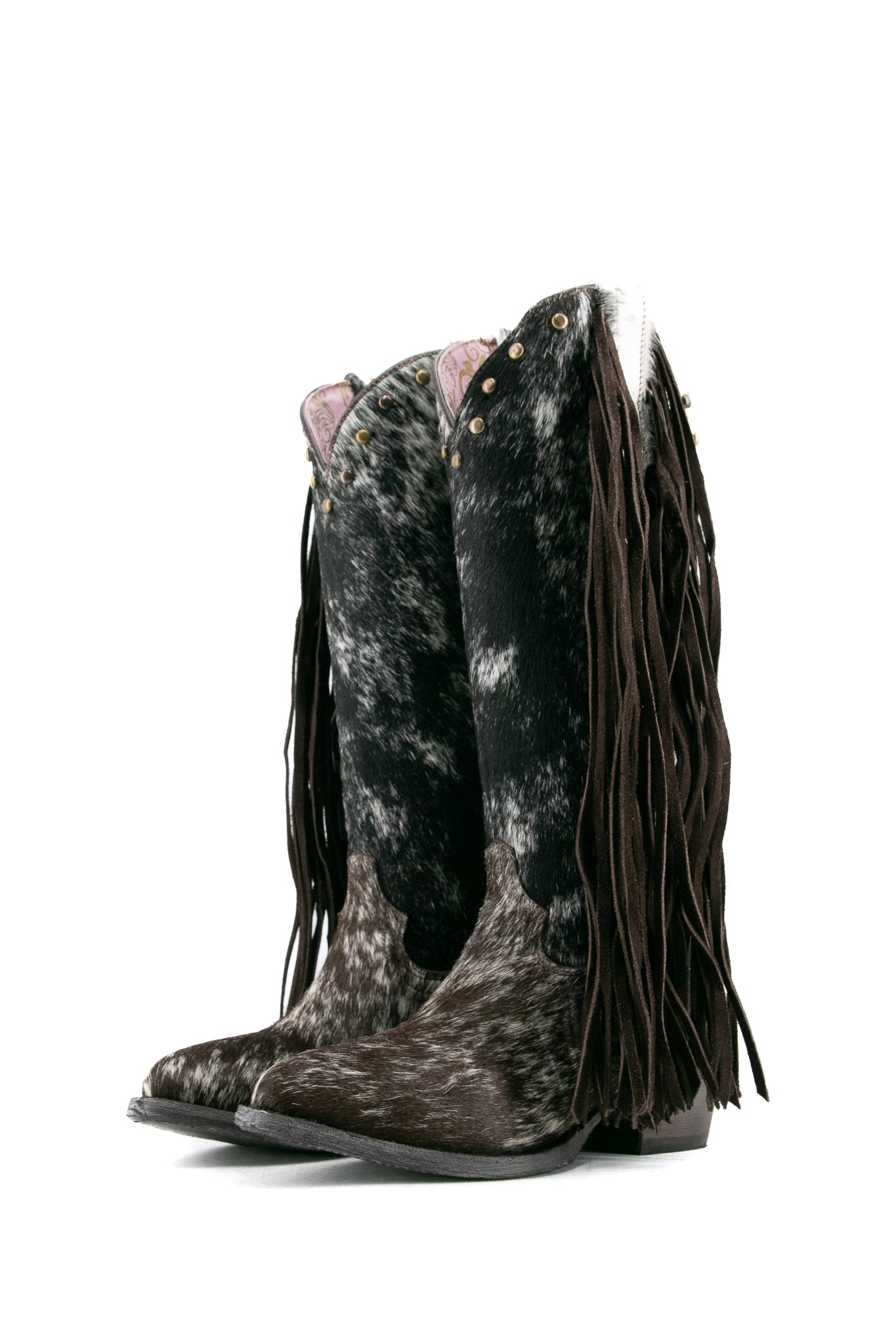 Women’s Midi Round Toe Cowhide Fringe Cowgirl Boot Size 8 Box GW19