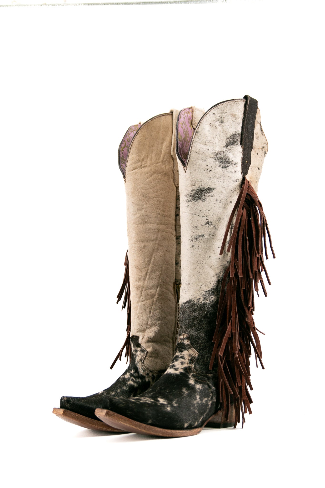 Women's Tall Cowhide Fringe Snip Toe Cowgirl Boot Size 10 Box JW122