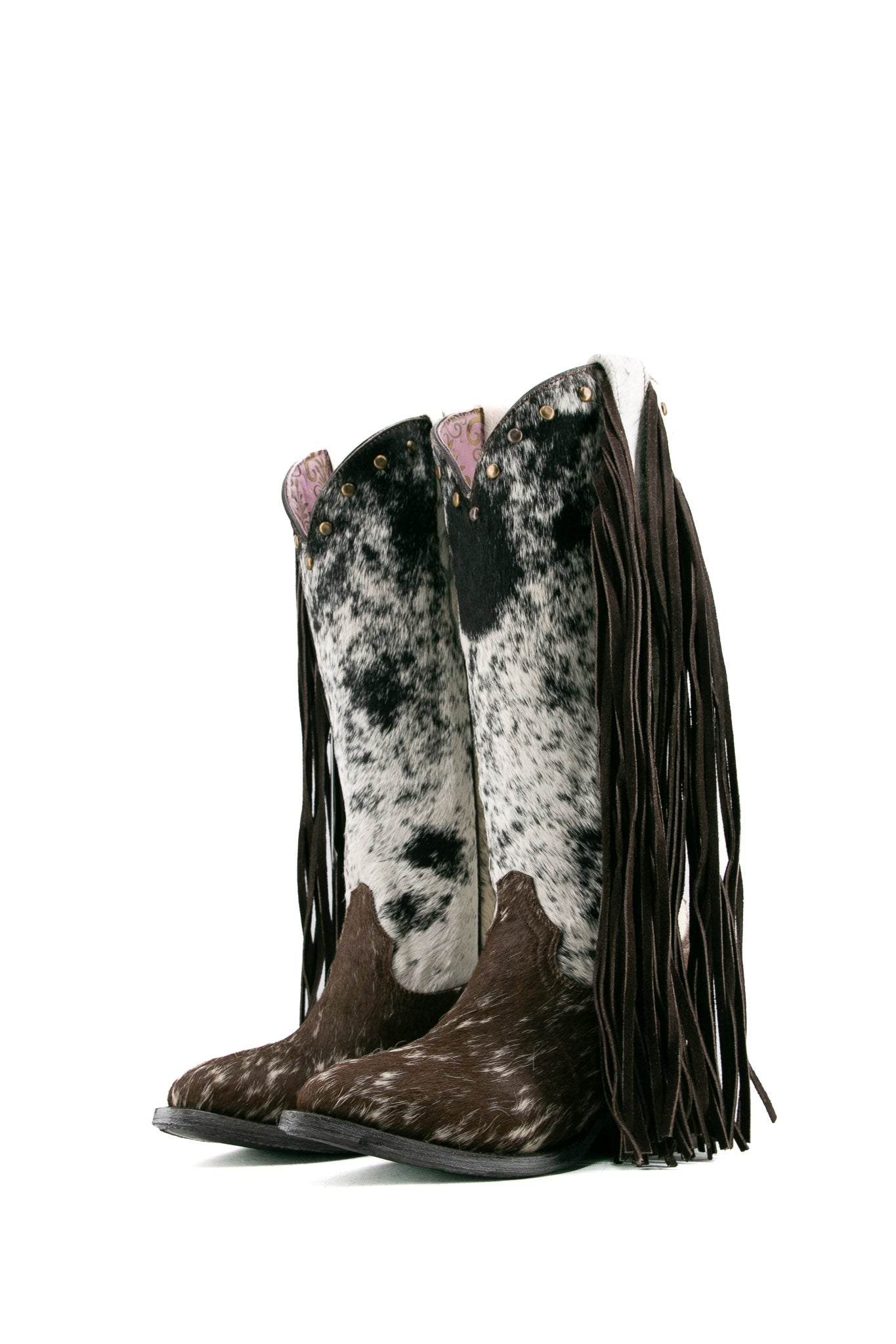 Women’s Midi Round Toe Cowhide Fringe Cowgirl Boot Size 7 Box GW32