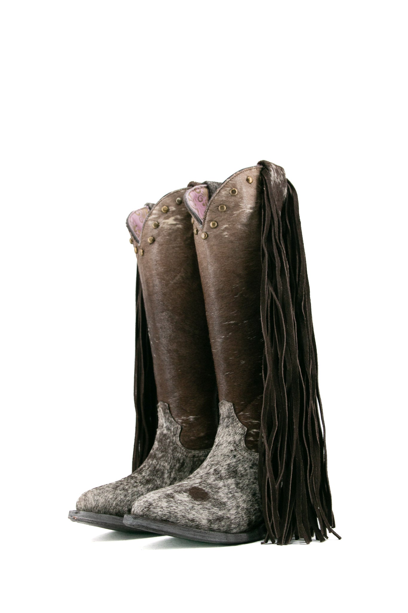 Women’s Midi Round Toe Cowhide Fringe Cowgirl Boot Size 6 Box GW41