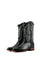 The black Lizard Round toe cowboy boots in genuine leather, featuring a round toe, lizard leather vamp, black embroidery shaft, and rubber heel. 