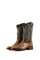 The honey Lizard Round toe cowboy boots in genuine leather, featuring a round toe, lizard leather vamp, brown embroidery shaft, and rubber heel. 