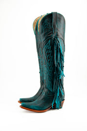 Juany Knee High Fringe Monet Turquoise M3 Snip Toe Cowgirl Boot