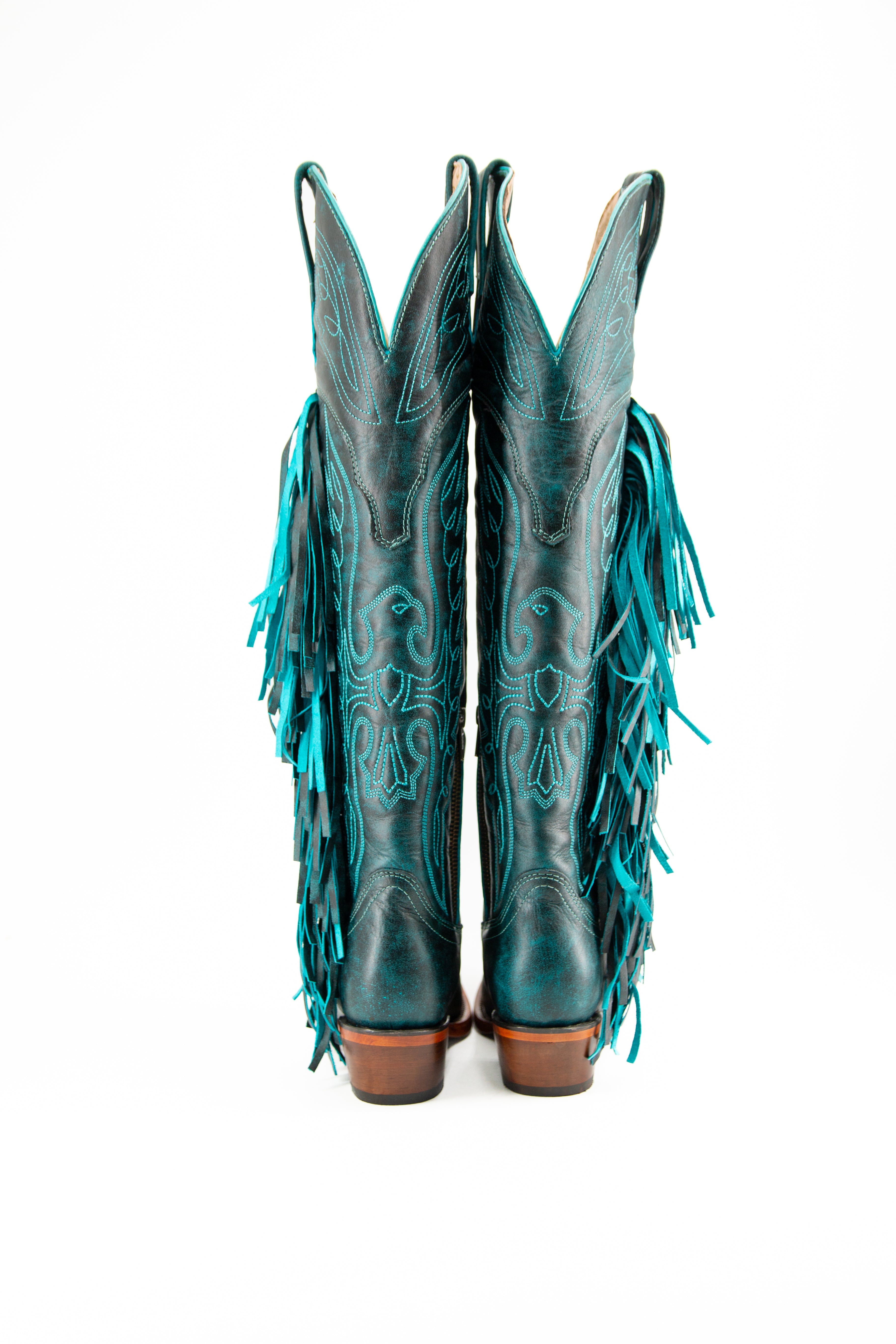 Juany Knee High Fringe Monet Turquoise M3 Snip Toe Cowgirl Boot