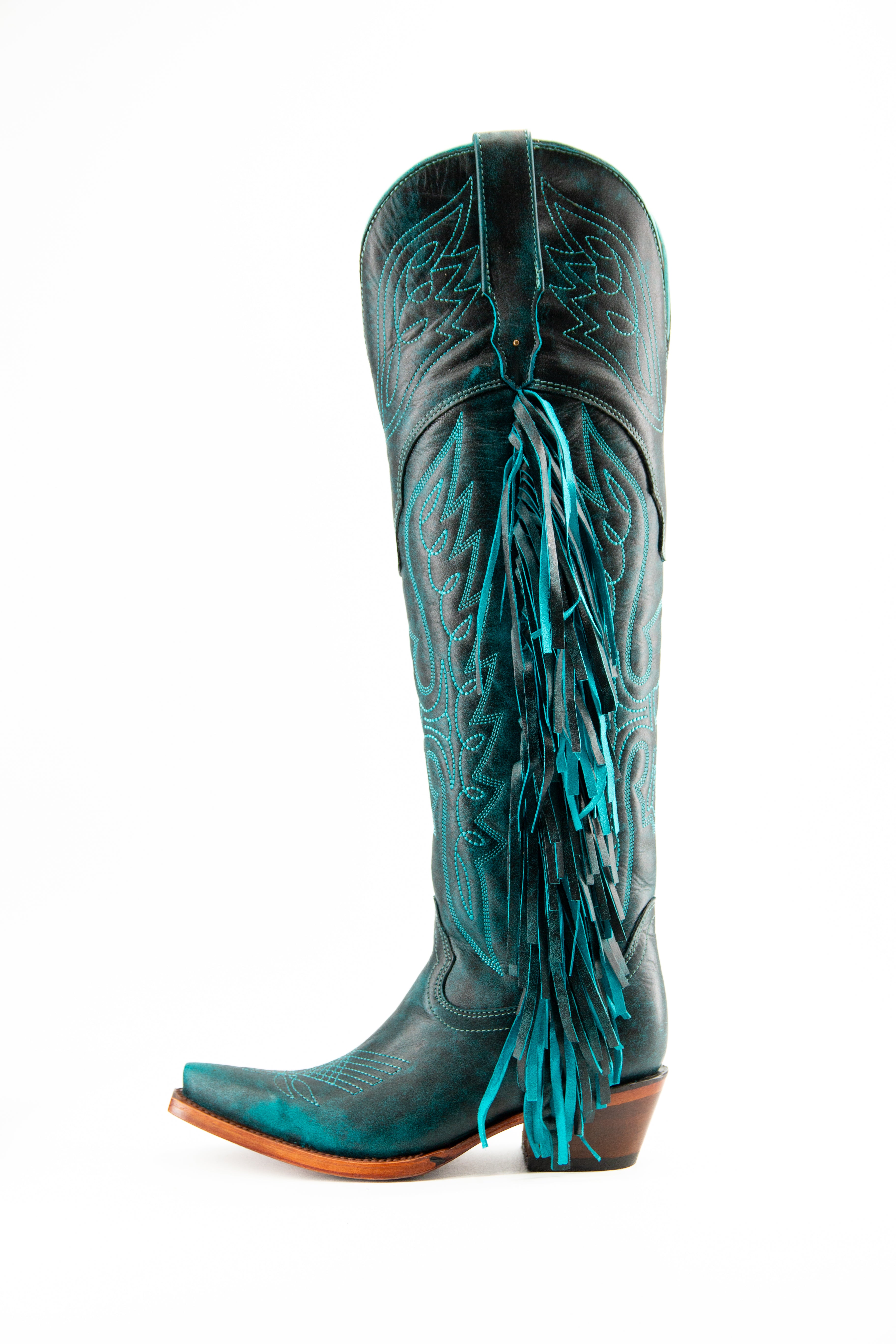 Juany Knee High Fringe Monet Turquoise M3 Snip Toe Cowgirl Boot