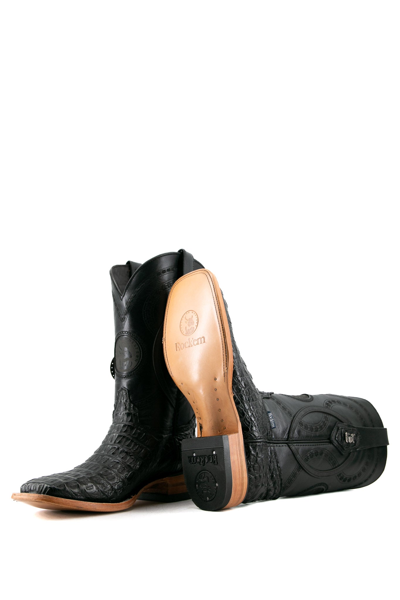 Exotic Caiman Crocodile Square Toe Cowboy Boot