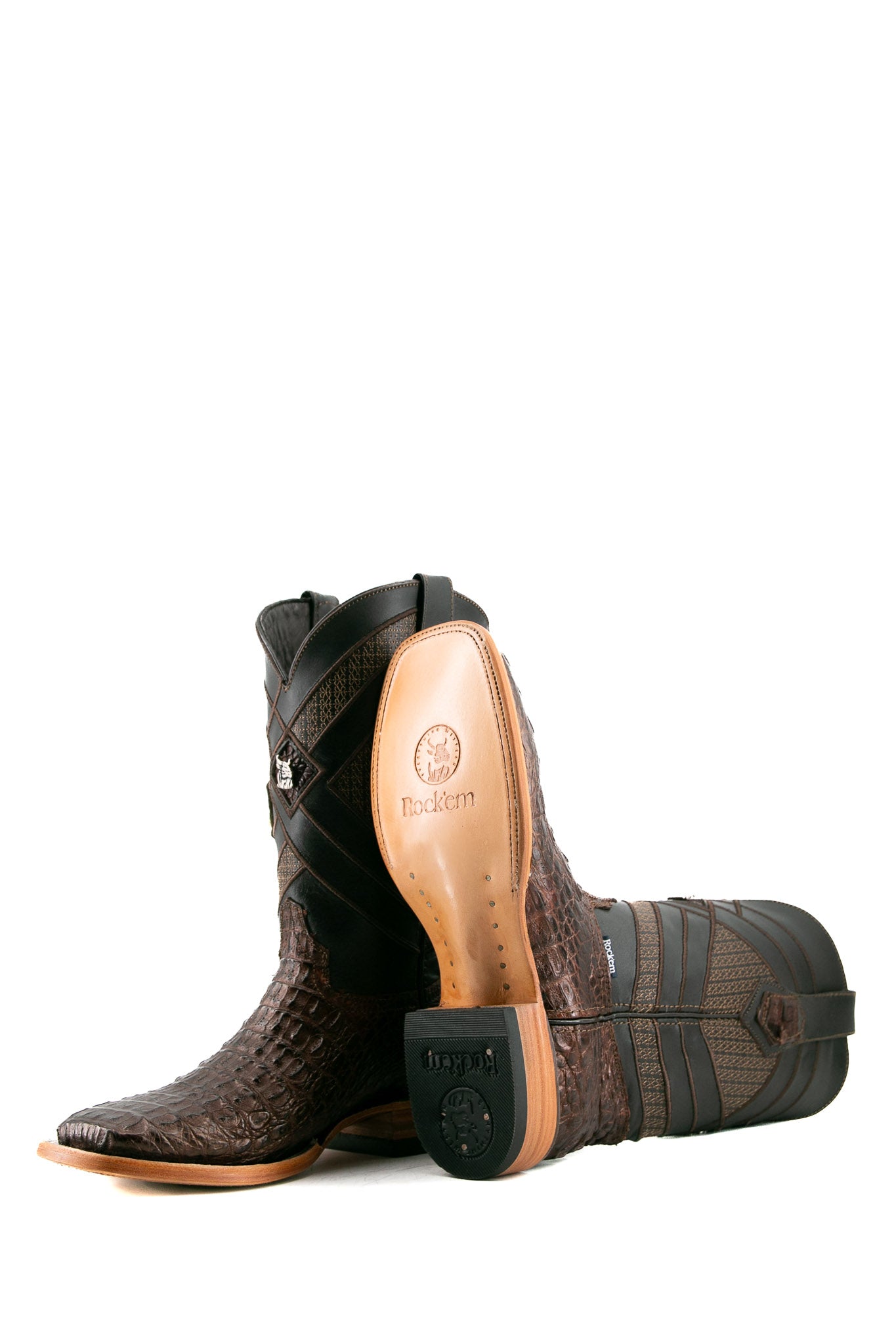 Exotic Caiman Crocodile Square Toe Cowboy Boot