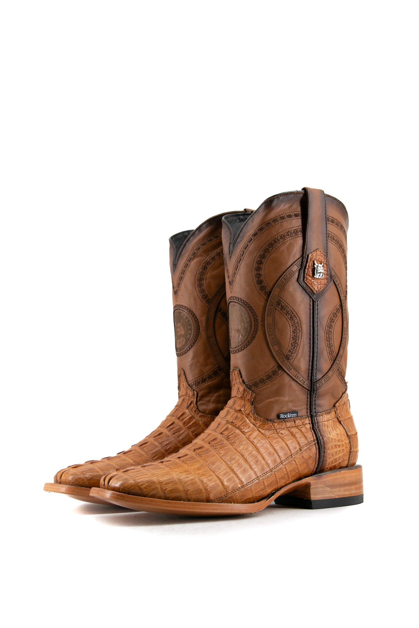 Exotic Caiman Tail Square Toe Cowboy Boots