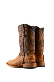 Exotic Caiman Tail Square Toe Cowboy Boots