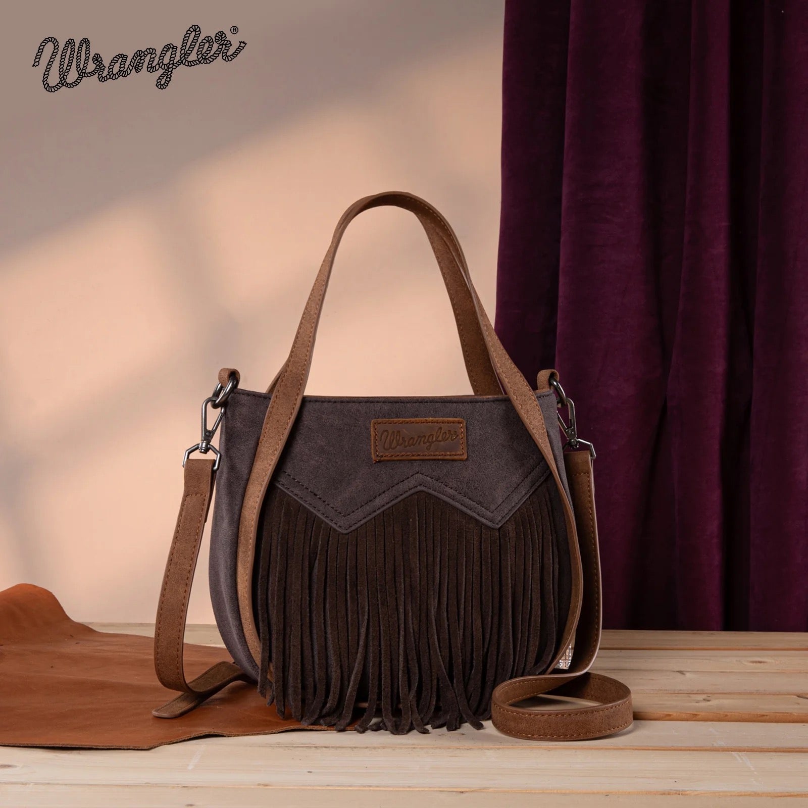 Wrangler "W" Stitch Fringe Two Tone Tote/Crossbody