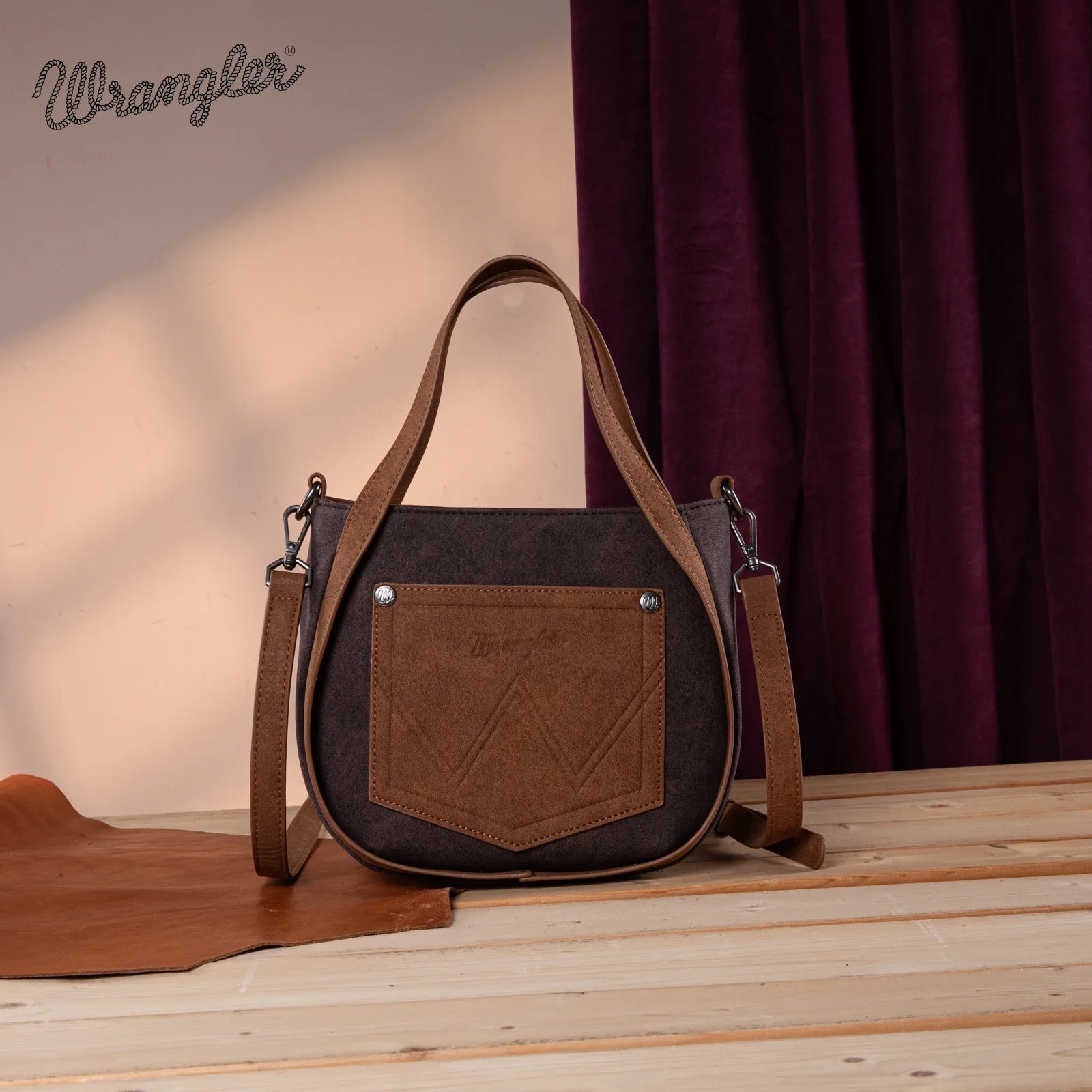 Wrangler "W" Stitch Fringe Two Tone Tote/Crossbody