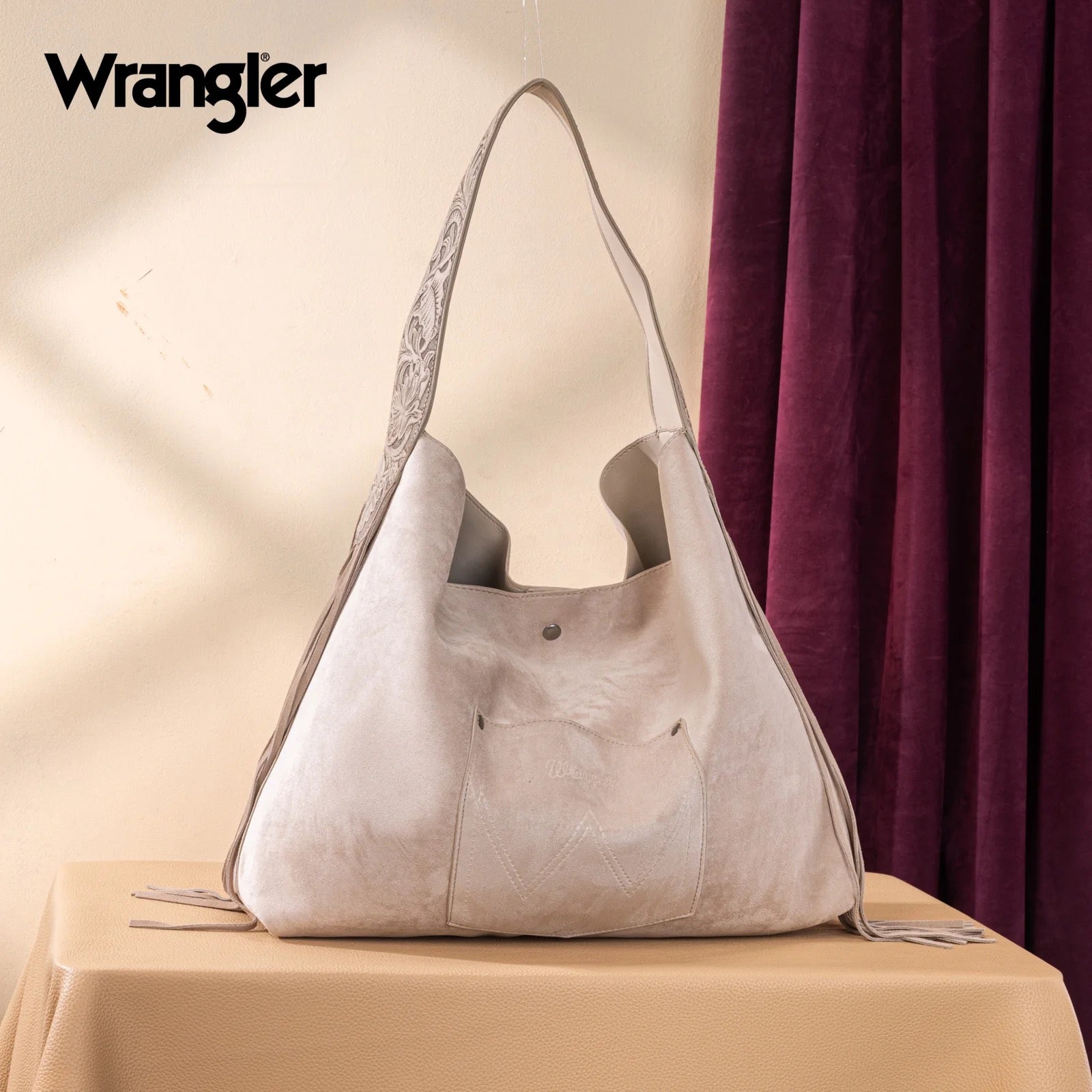 Wrangler Fringe Floral Tooled Hobo Bag