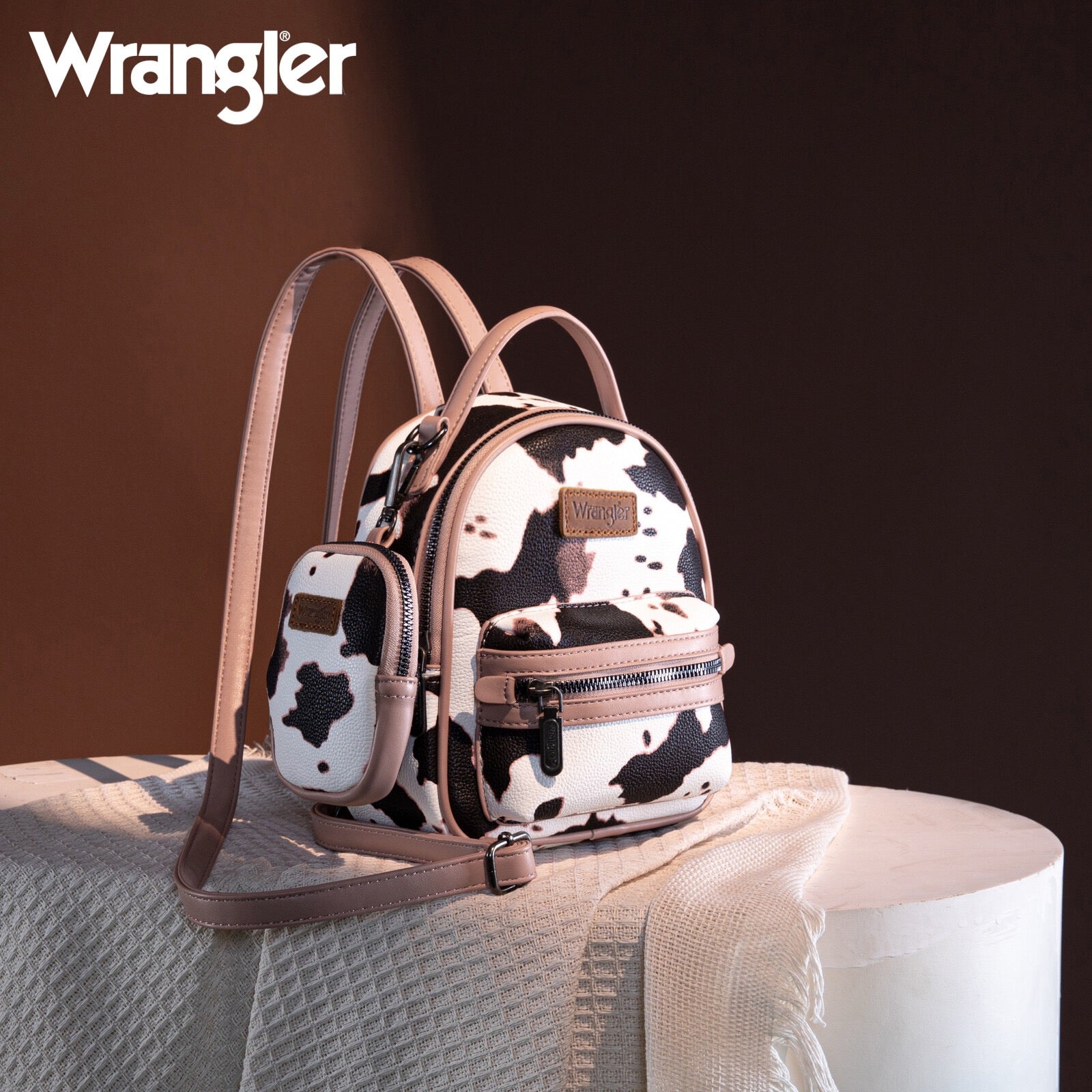 Wrangler Cow Print Mini Backpack With Coin Pouch- Pink