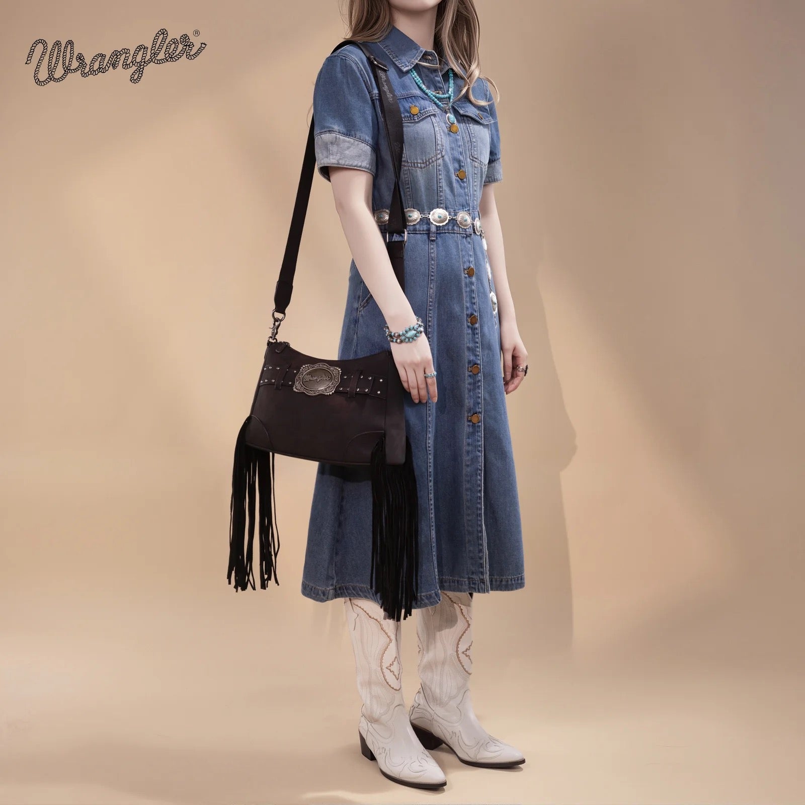Wrangler Fringe Buckle Hobo Bag/Crossbody Bag