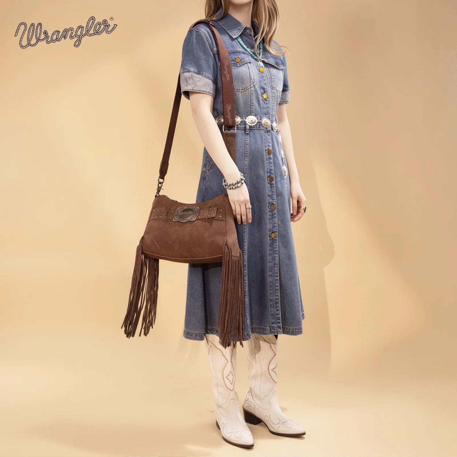 Wrangler Fringe Buckle Hobo Bag/Crossbody Bag