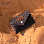 Wrangler Genuine Hair-On Cowhide Floral Tooled Card Holder
