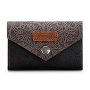 Wrangler Genuine Hair-On Cowhide Floral Tooled Card Holder