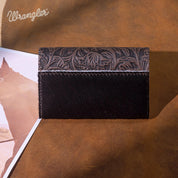 Wrangler Genuine Hair-On Cowhide Floral Tooled Card Holder