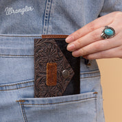Wrangler Genuine Hair-On Cowhide Floral Tooled Card Holder