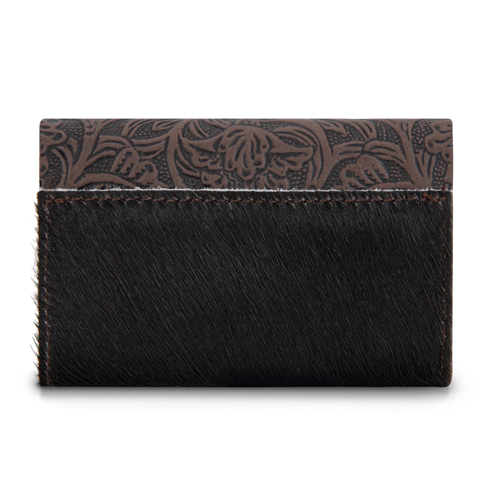 Wrangler Genuine Hair-On Cowhide Floral Tooled Card Holder
