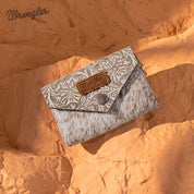 Wrangler Genuine Hair-On Cowhide Floral Tooled Card Holder