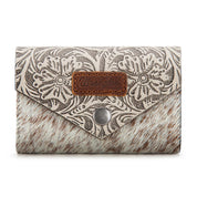 Wrangler Genuine Hair-On Cowhide Floral Tooled Card Holder
