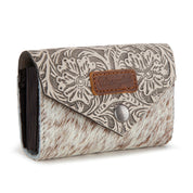 Wrangler Genuine Hair-On Cowhide Floral Tooled Card Holder