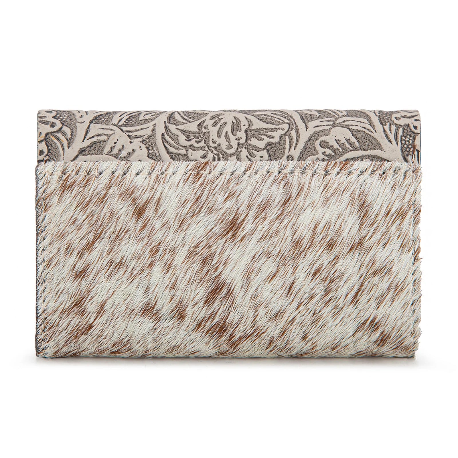 Wrangler Genuine Hair-On Cowhide Floral Tooled Card Holder