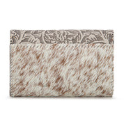 Wrangler Genuine Hair-On Cowhide Floral Tooled Card Holder