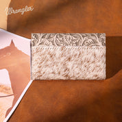 Wrangler Genuine Hair-On Cowhide Floral Tooled Card Holder