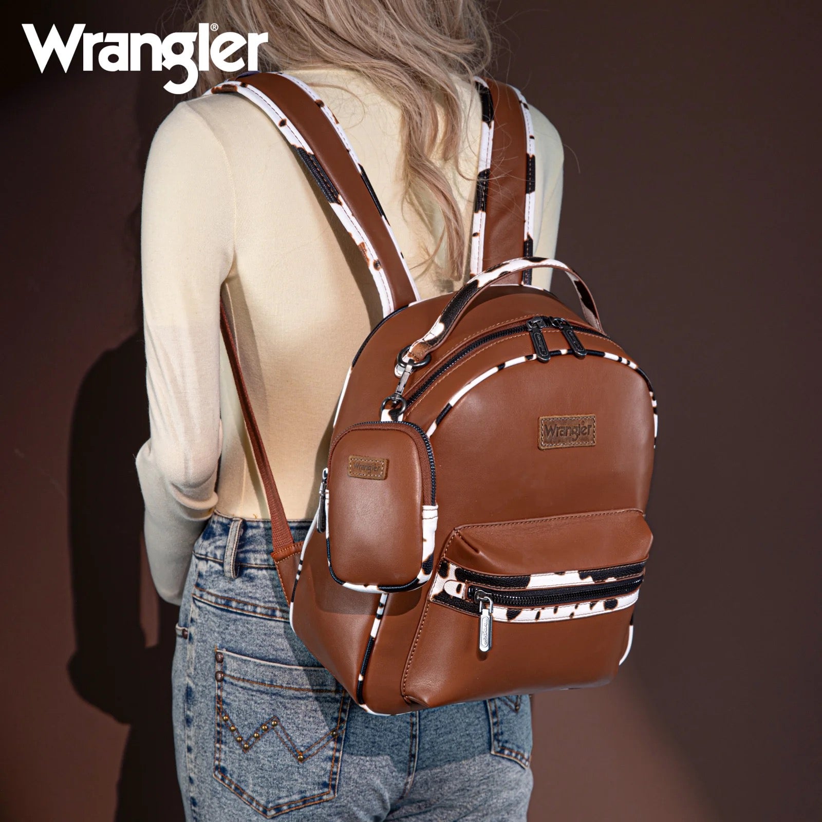 Wrangler Cow Print Backpack With Coin Pouch