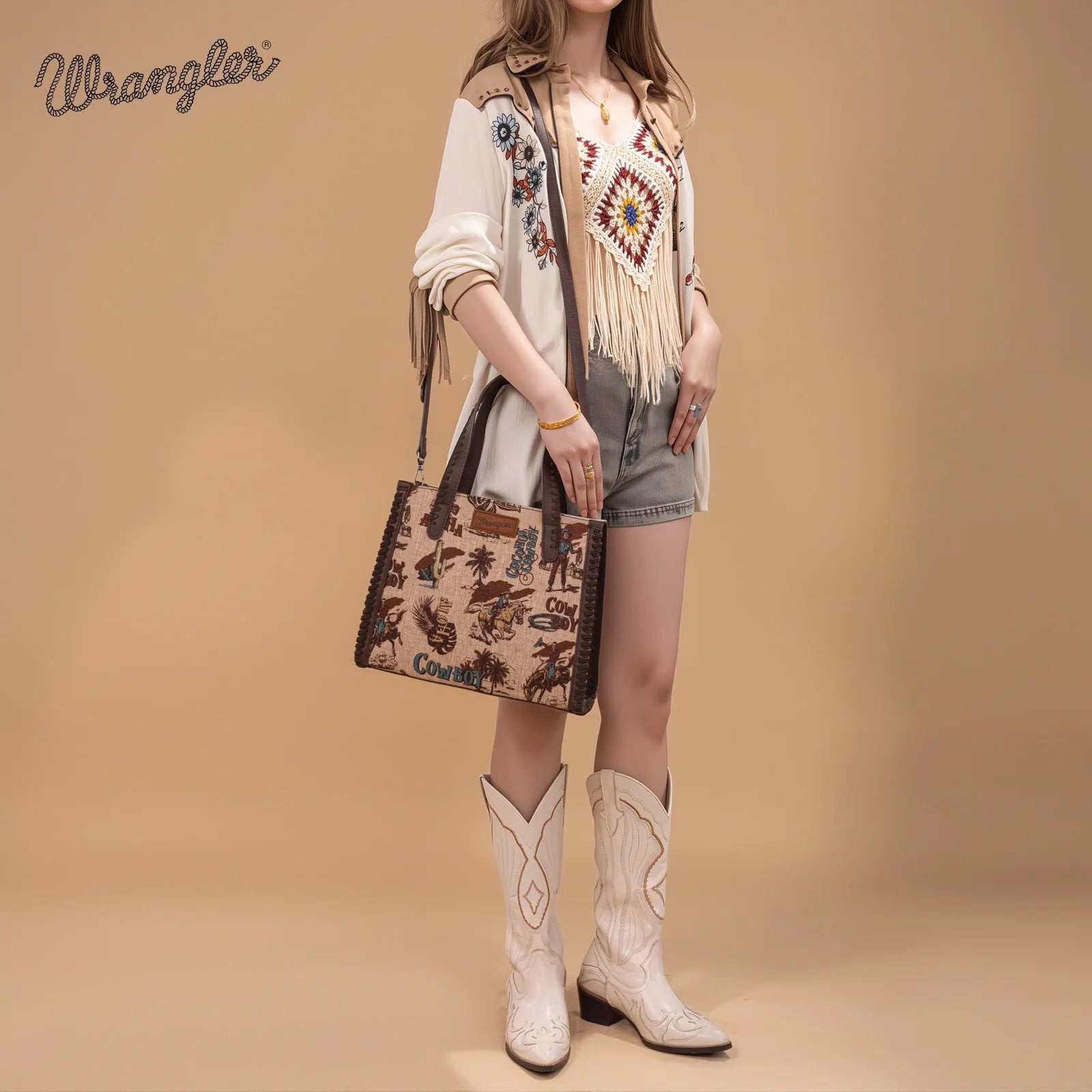 Wrangler Vintage Retro Cowboy Cool Print Concealed Carry Satchel/Crossbody