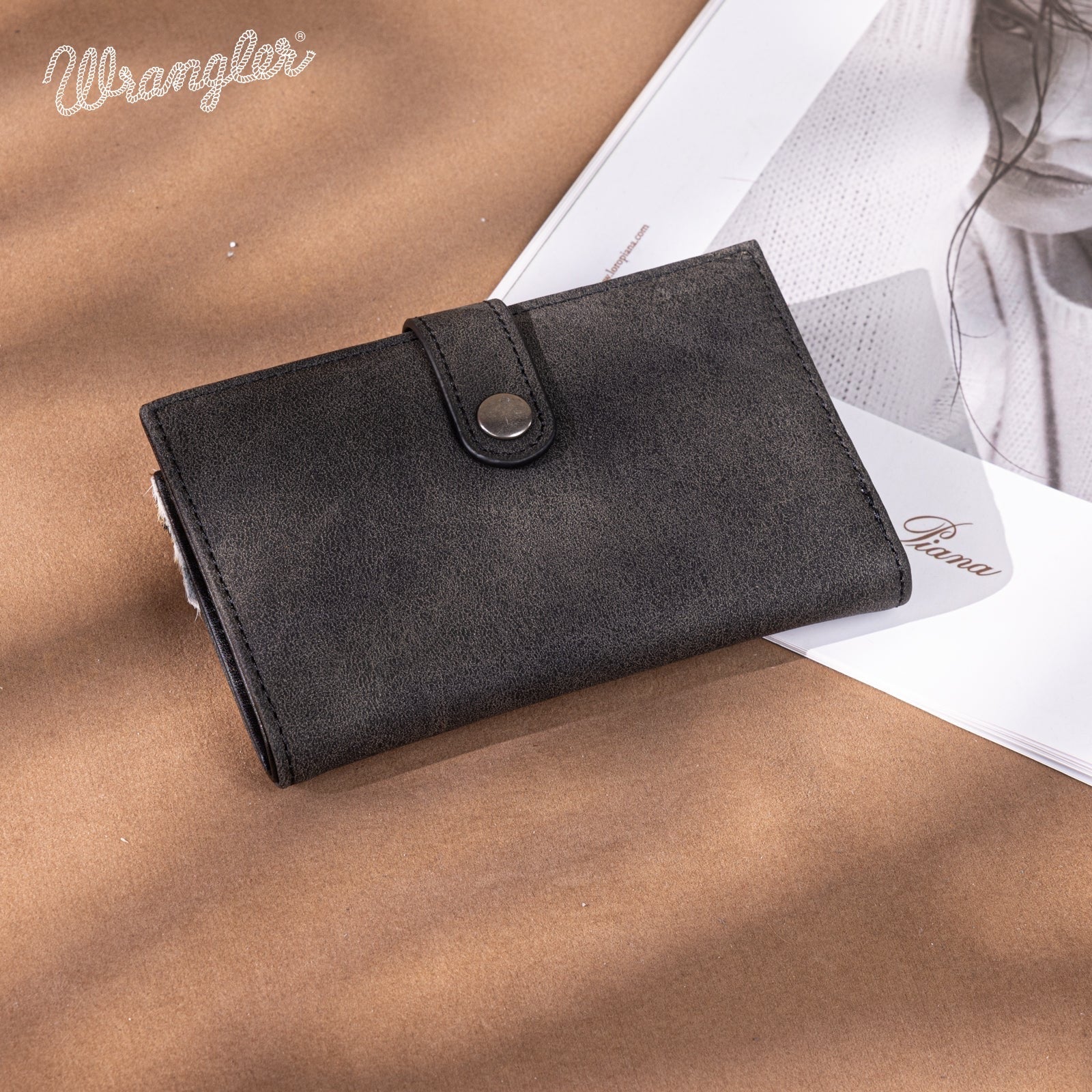 Wrangler Genuine Hair-On Cowhide Card Holder Bi-Fold Wallet