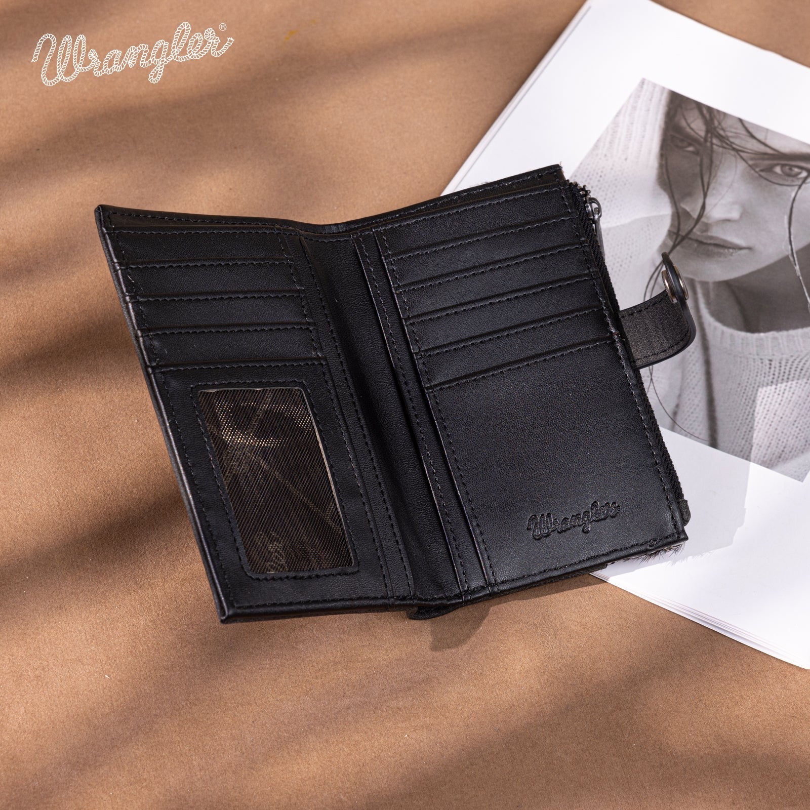 Wrangler Genuine Hair-On Cowhide Card Holder Bi-Fold Wallet