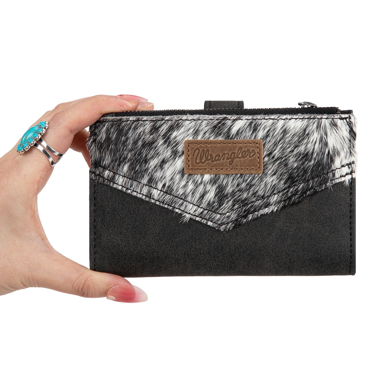 Wrangler Genuine Hair-On Cowhide Card Holder Bi-Fold Wallet