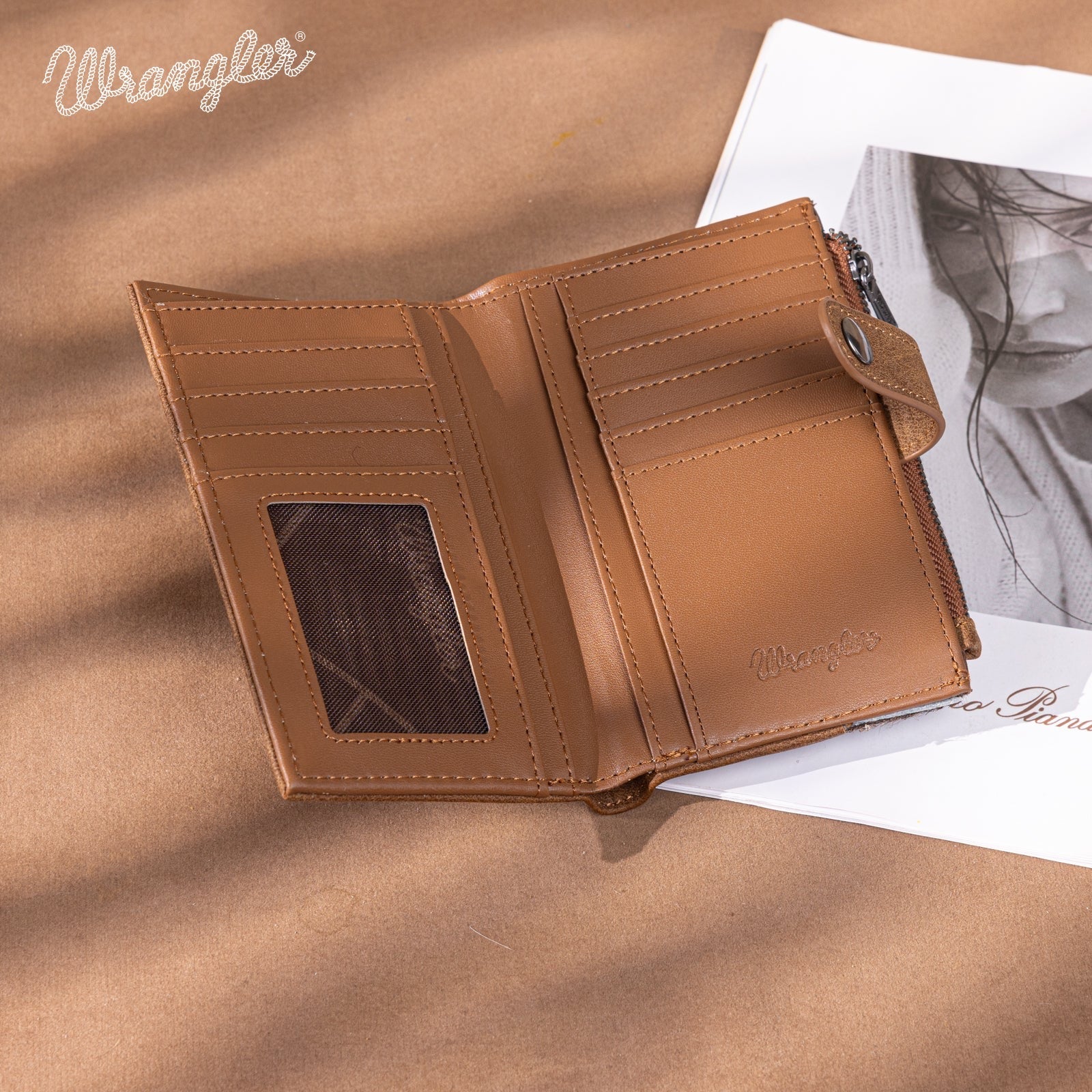 Wrangler Genuine Hair-On Cowhide Card Holder Bi-Fold Wallet