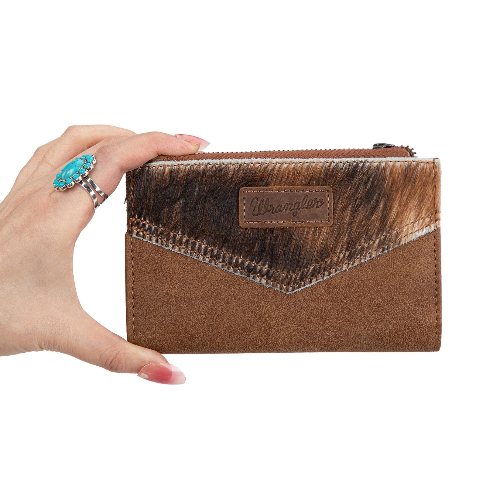 Wrangler Genuine Hair-On Cowhide Card Holder Bi-Fold Wallet