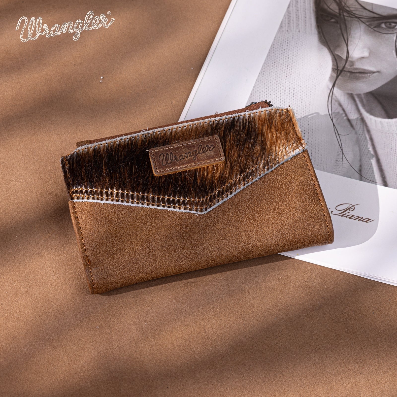Wrangler Genuine Hair-On Cowhide Card Holder Bi-Fold Wallet
