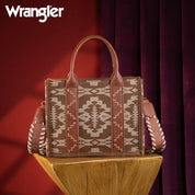 Wrangler Ladies Southwestern Print Small Canvas Brown Tote Crossbody Bag