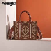 Wrangler Ladies Southwestern Print Small Canvas Brown Tote Crossbody Bag