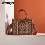 Wrangler Ladies Southwestern Print Small Canvas Brown Tote Crossbody Bag