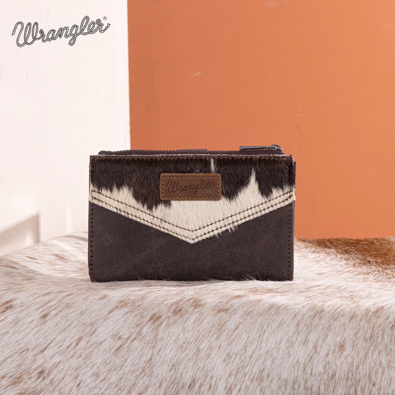 Wrangler Genuine Hair-On Cowhide Card Holder Bi-Fold Wallet