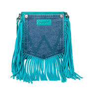 Wrangler Leather Fringe Jean Denim Pocket Crossbody