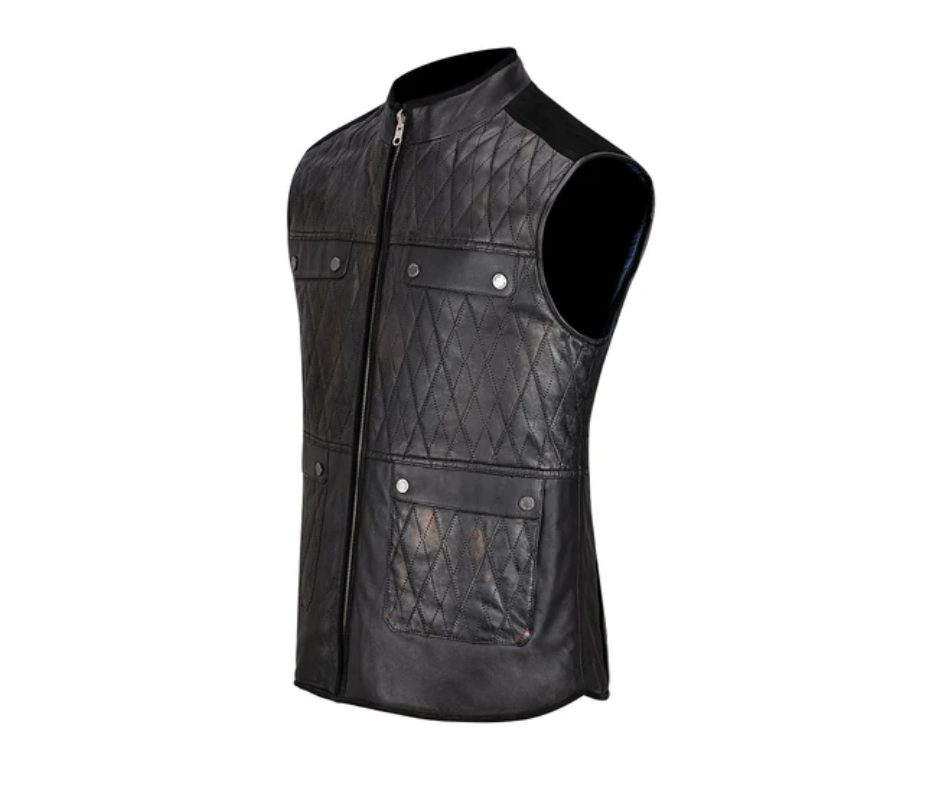 Cuadra Men Embroidered Leather Reversible Vest