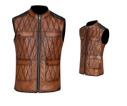 Cuadra Men Embroidered Leather Reversible Vest