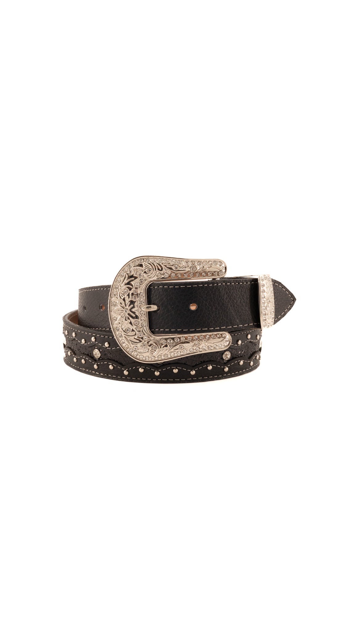 Silver Buckle Rhinestone Studded Belt