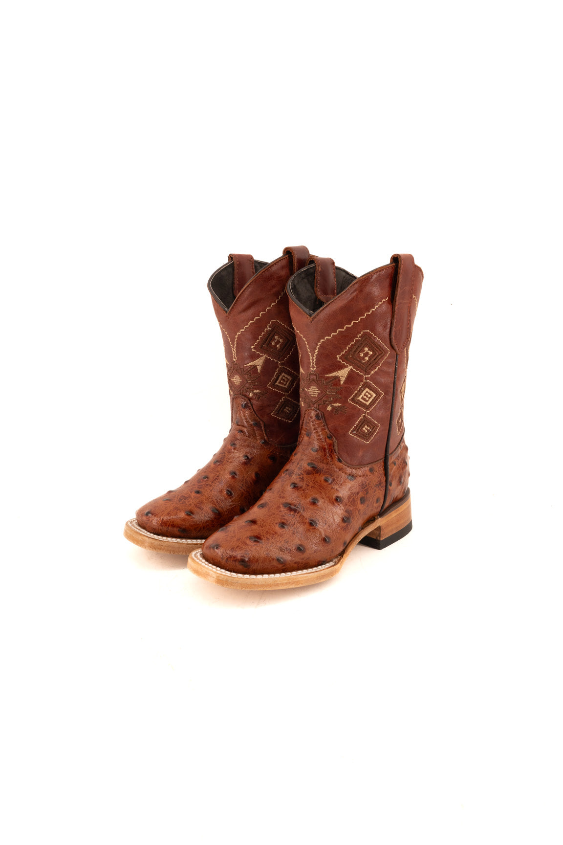 Azteck Ostrich Kids Square Toe Cowboy Boots