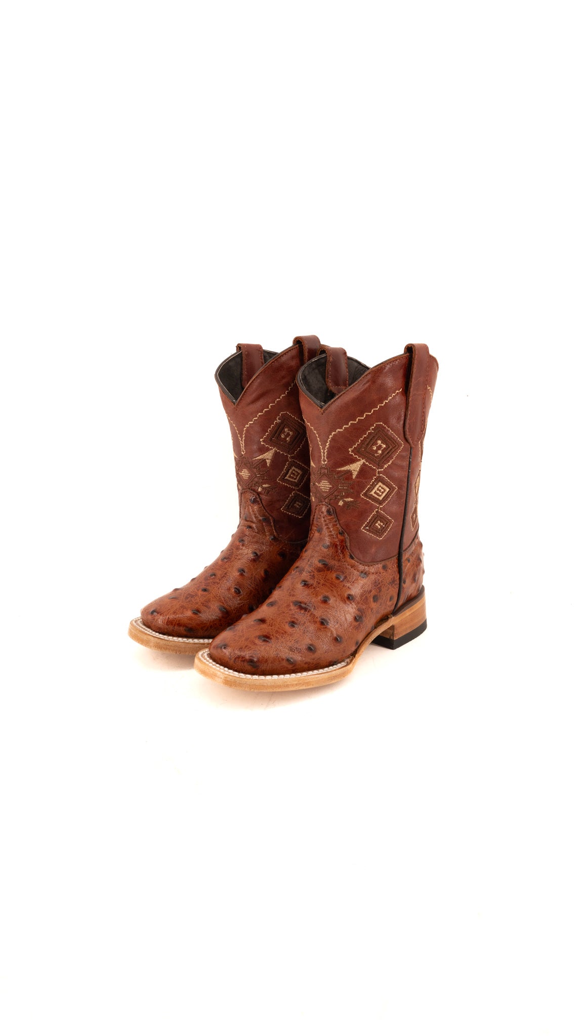 Azteck Ostrich Kids Square Toe Cowboy Boots