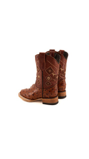 Azteck Ostrich Kids Square Toe Cowboy Boots